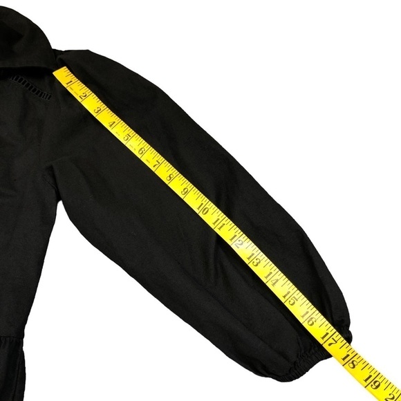 Anthro The Odells Black ALine VNeck Crochet Linen Blend Puff Sleeve Dress - Picture 9 of 13